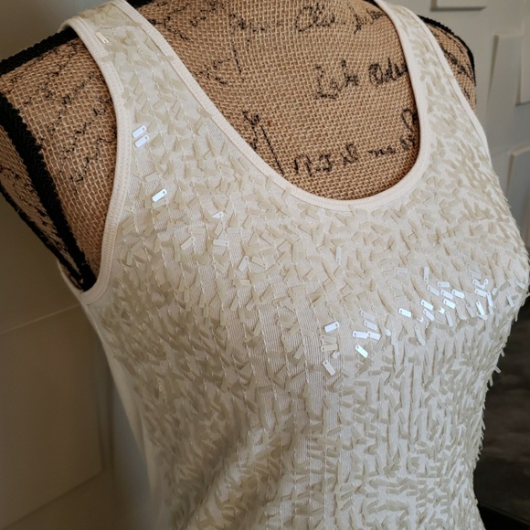 Apt 9 tank top ivory cream white sparkly sequin front Size Medium - Picture 2 of 5